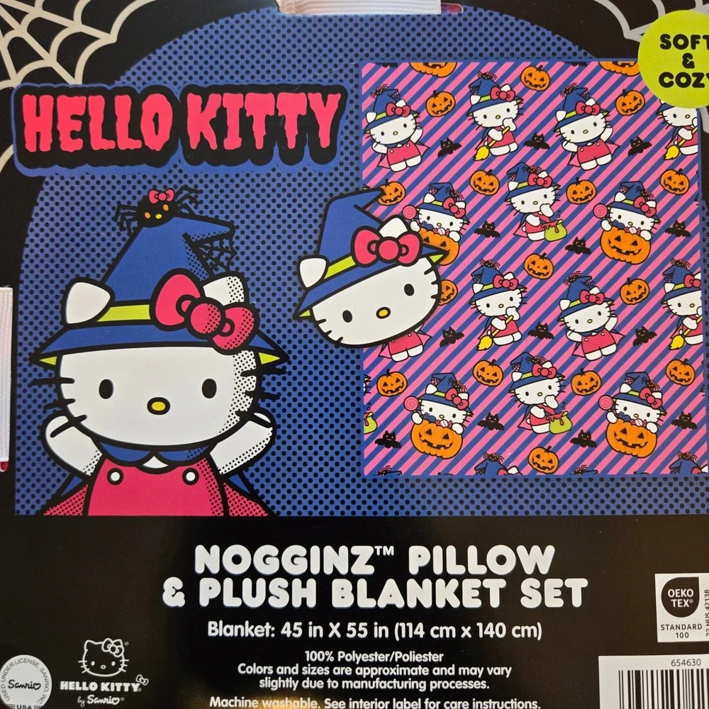 Hello Kitty Halloween Plush Throw Blanket 45x55 Witch Pumpkin Nogginz Sanrio